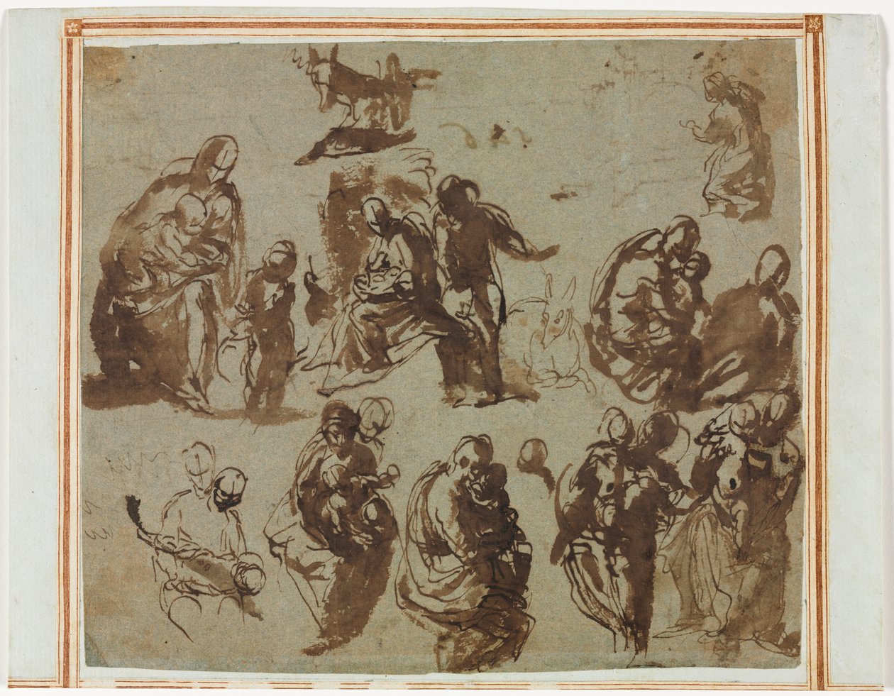 Olika skisser av Madonna and Child (Recto) arkitekturstudier (verso) [delvis synlig på Recto] av Martin Schongauer
