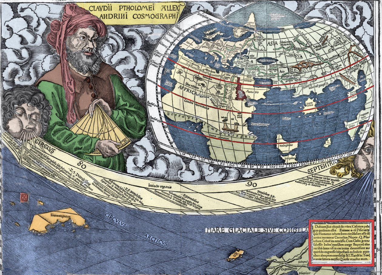 Ptolemäus (Claudius Ptolemaeus 90-168) - Claudius Ptolemaios i "" Waldseemuller karta eller Universal Cosmography - (Universal Cosmography) - Waldseemuller Planisphere" - 1507 - av Martin Waldseemuller