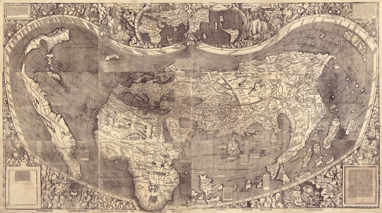 Världskarta över Universal Cosmographia, 1507 av Martin Waldseemuller