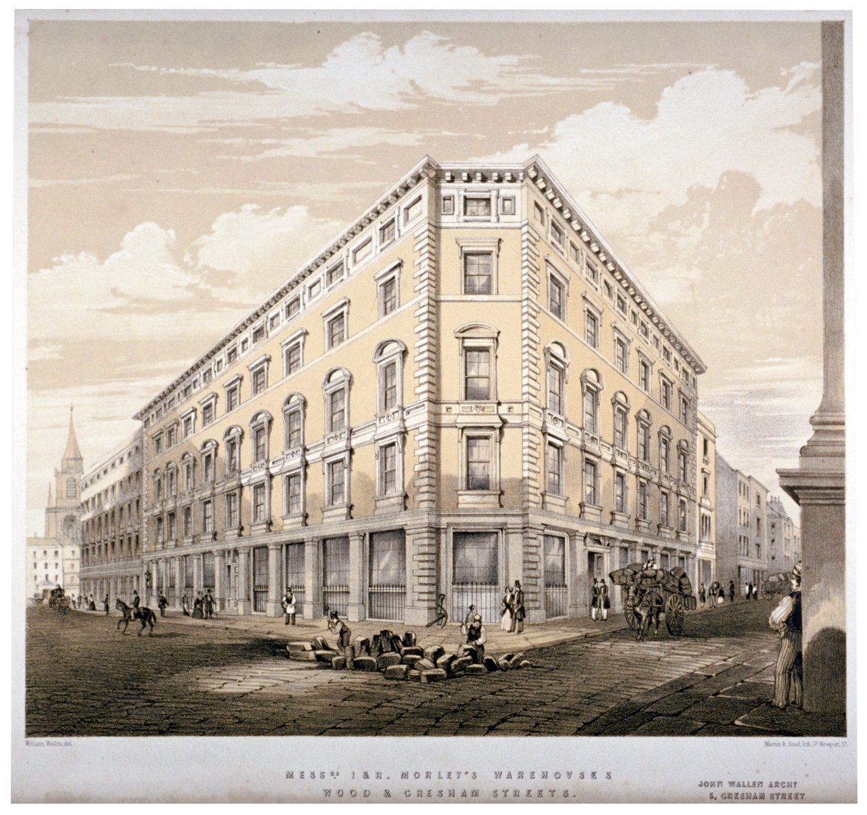 Mrs J&R Morleys lager, hörnet av Wood Street och Gresham Street, London, c1840. av Martin and Hood
