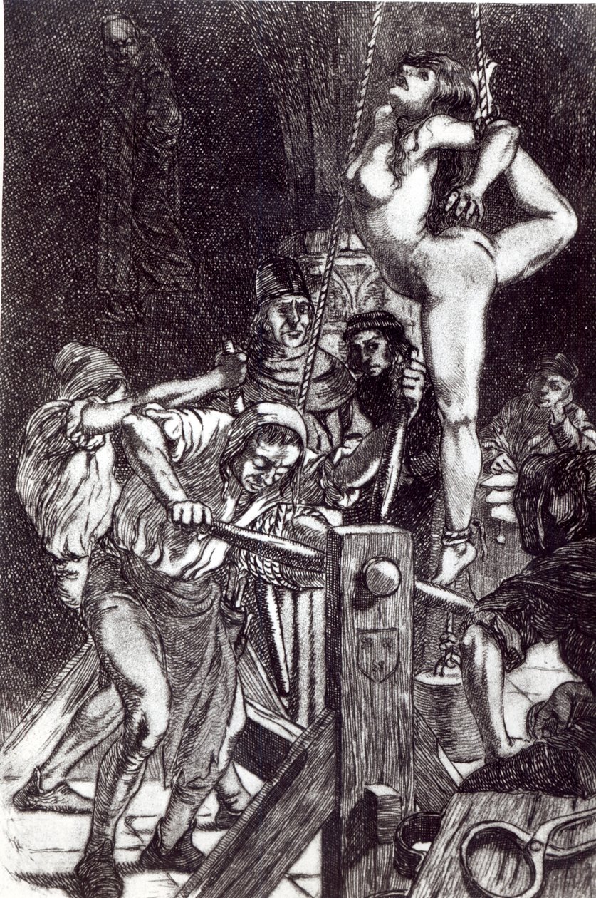 Bestraffning av en häxa, 1911 litho av Martin van Maele