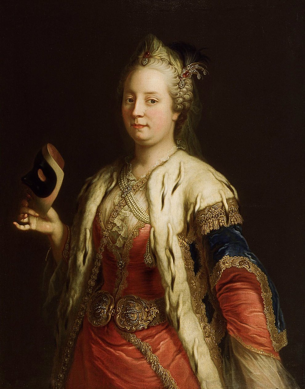 Porträtt av kejsarinnan Maria Theresia av Österrike 1717-1780 med mask à la Turque, före 1750 av Martin van Meytens the Younger