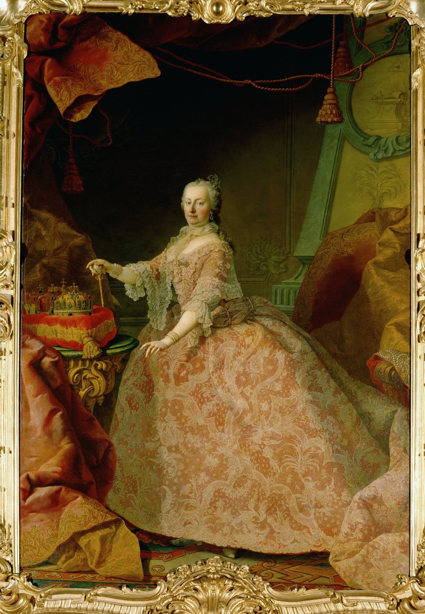 Kejsarinnan Maria Theresia i en dräkt av brysselspets, en gåva från de flamländska godsen ... (olja på duk) av Martin van Mytens or Meytens