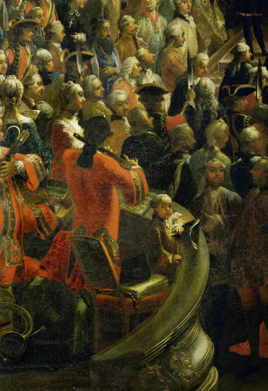Mozart som pojke i musikerlogen under den ceremoniella middagen (olja på duk) av Martin van Mytens or Meytens