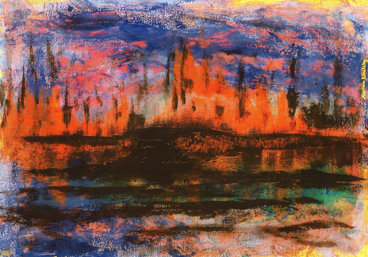 Skyline vattenreflektioner på kvällen av Martina Konitzky
