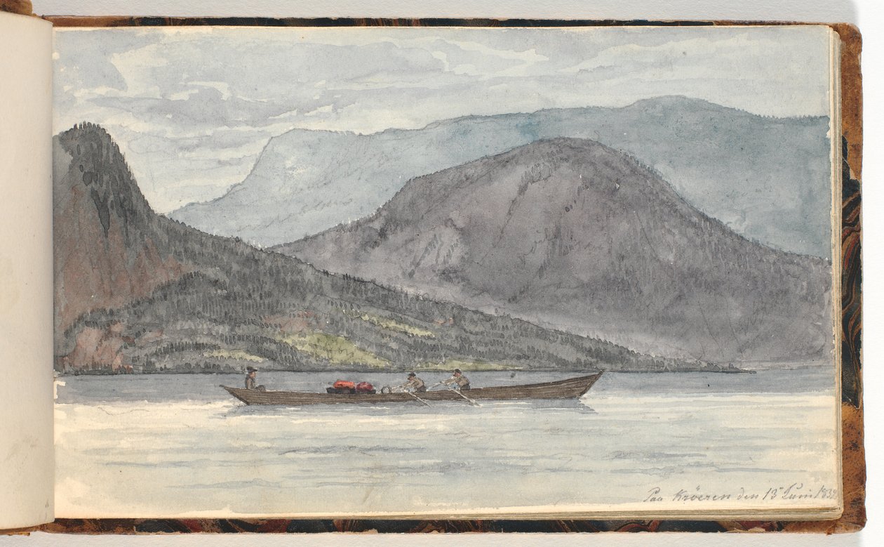 Fjordlandskap med roddbåt av Martinus Rørbye