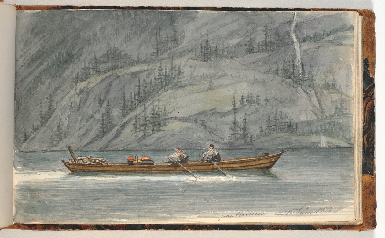 Fjordlandskap med roddbåt. Krøderen, Norge av Martinus Rørbye