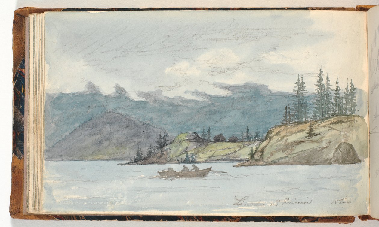 Sjölandskap med en roddbåt. Krøderenfjorden, Norge av Martinus Rørbye