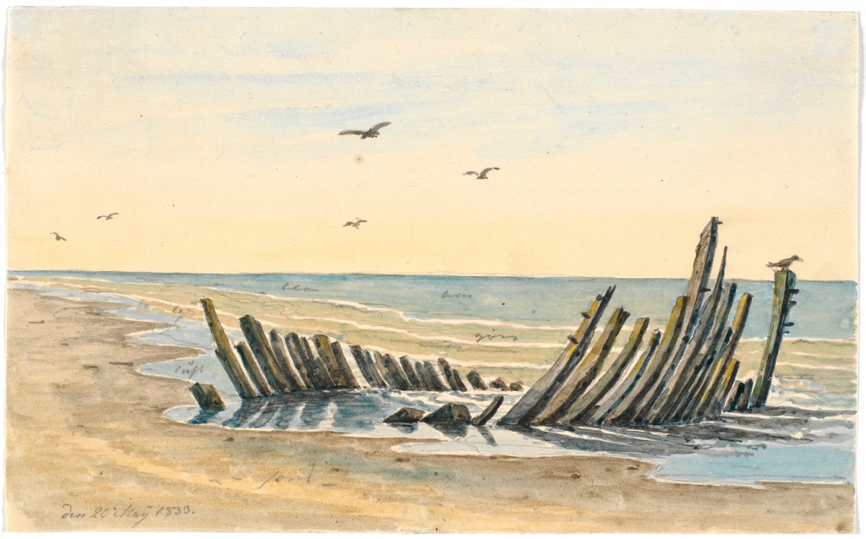Vrak på stranden Nordstranden, sjönk den 9 maj 1832 av Martinus Rørbye