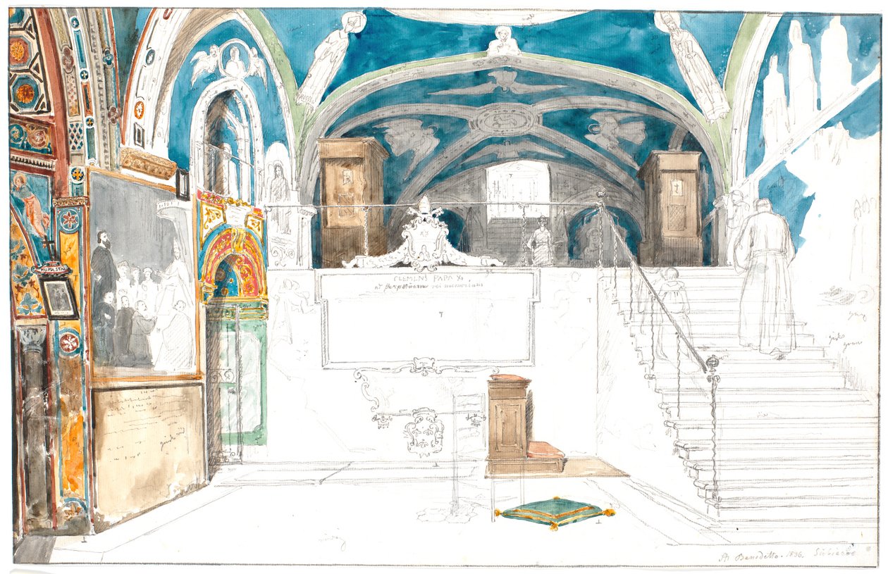 Interiören av Abbey of S. Benedetto i Subiaco av Martinus Rørbye