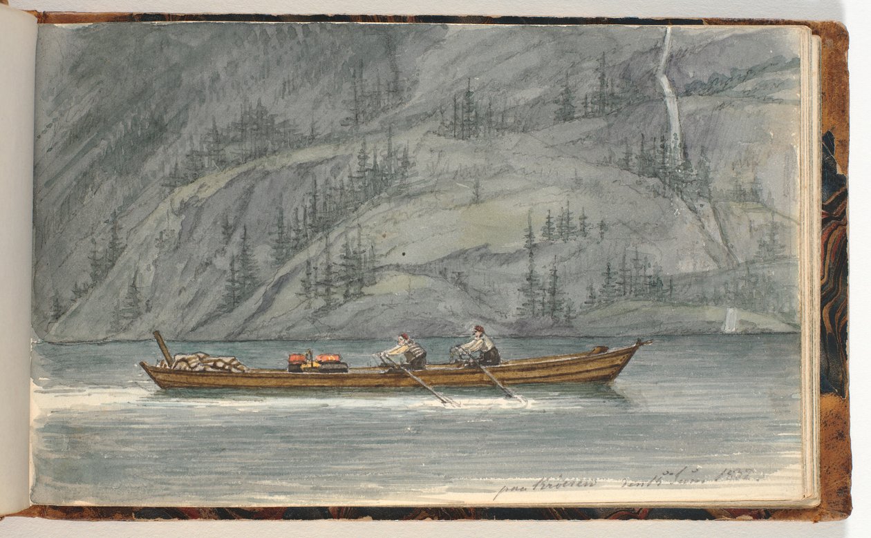Fjordlandskap med roddbåt. Krøderen, Norge av Martinus Rørbye