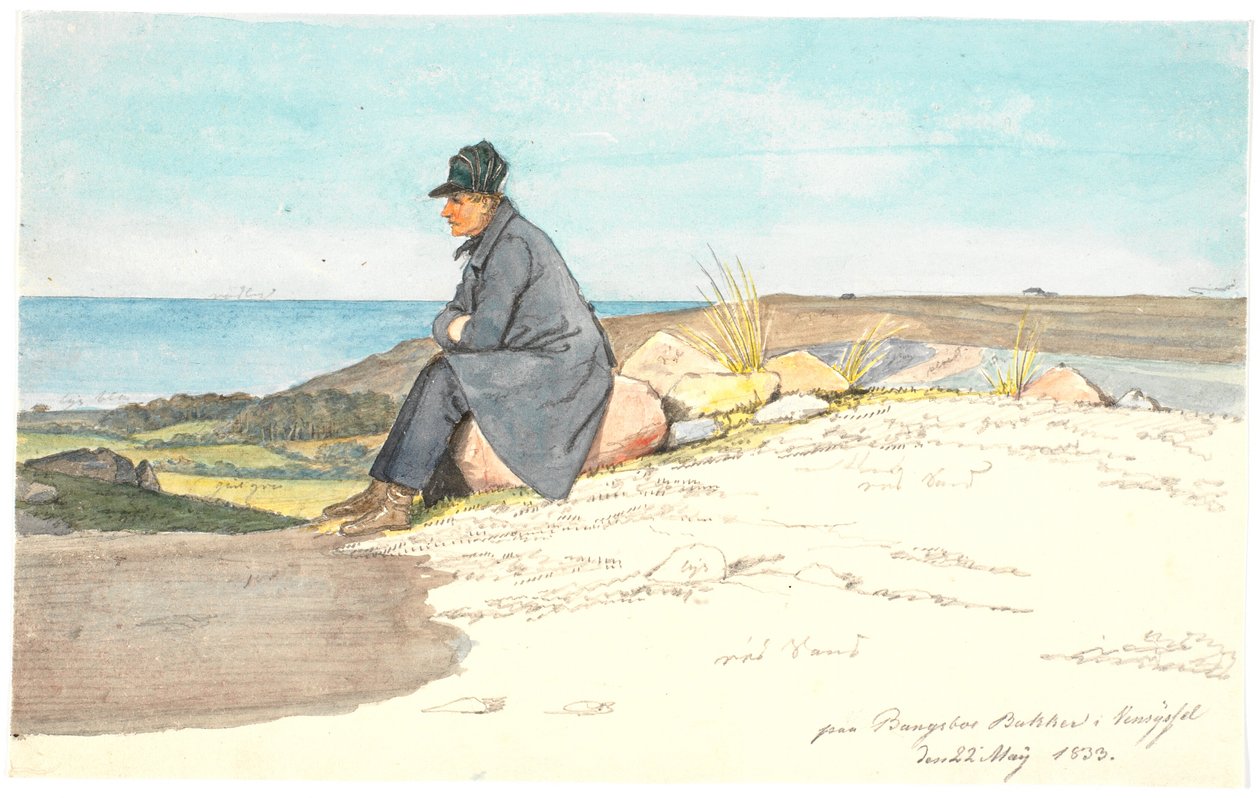 Sittande man i Bangsbo kullar, Vendsyssel, 22 maj 1833 av Martinus Rørbye