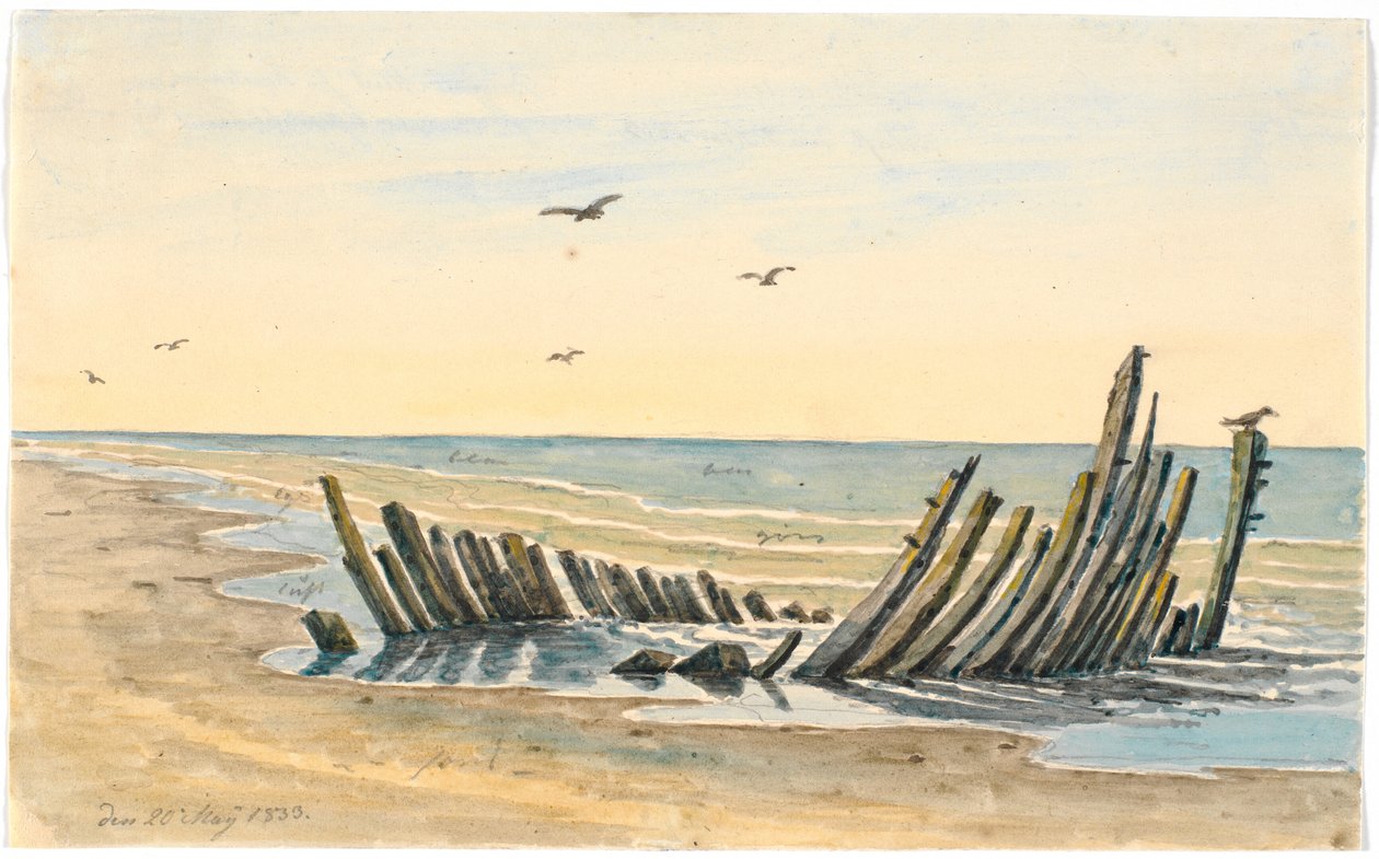 Vrak på stranden Nordstranden, sjönk den 9 maj 1832 av Martinus Rørbye