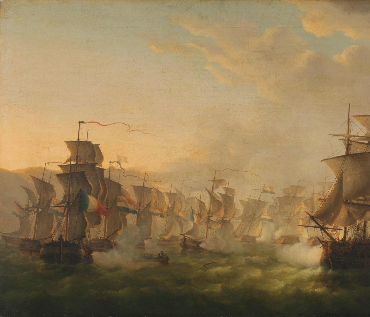 De holländska och brittiska flottornas sammandrabbning under den holländska flottiljens passage till Boulogne (1804) av Martinus Schouman (signed by artist)