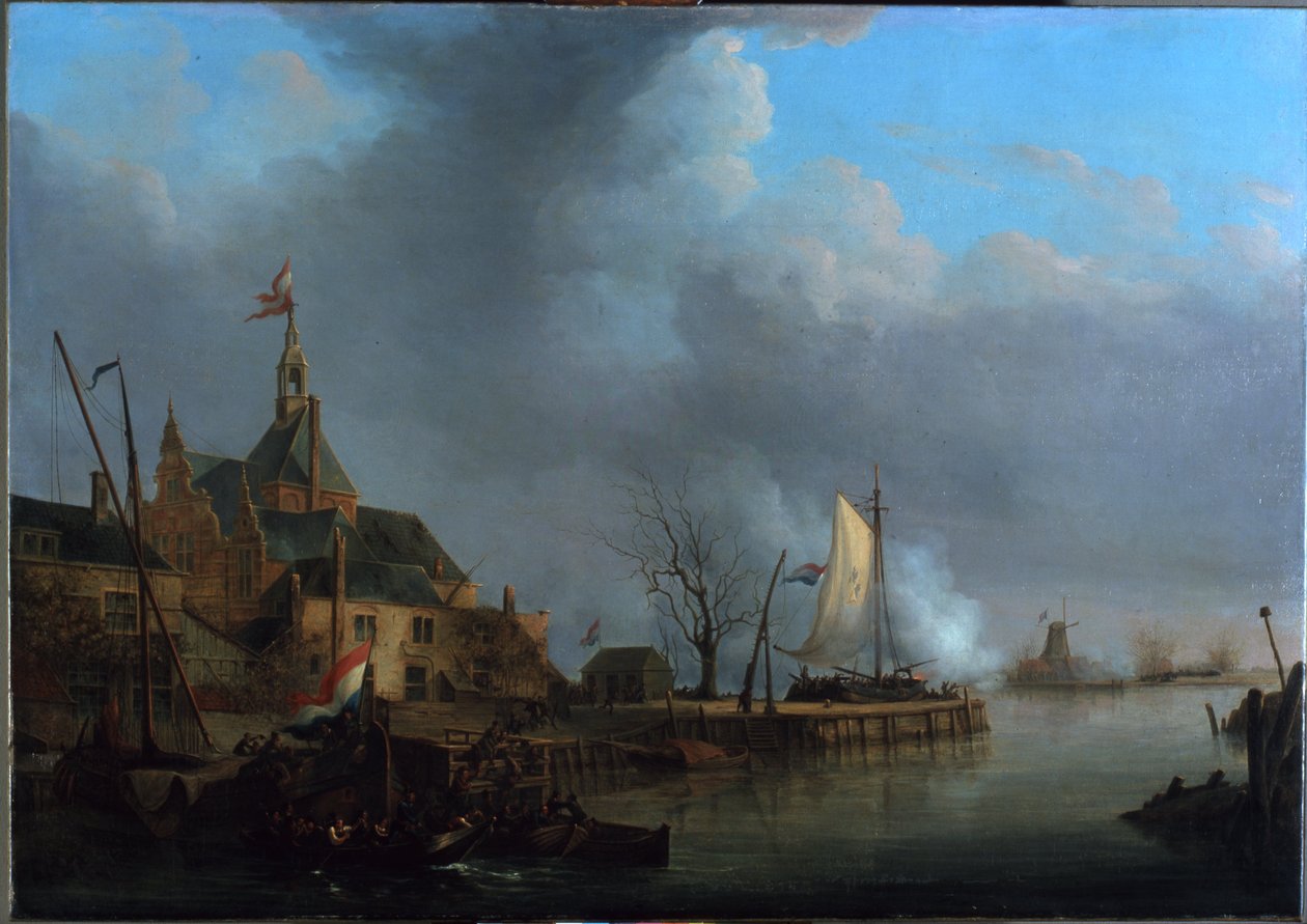 Nederländska: Fransmännens beskjutning av Dordrecht den 24 november 1813 av Martinus Schouman