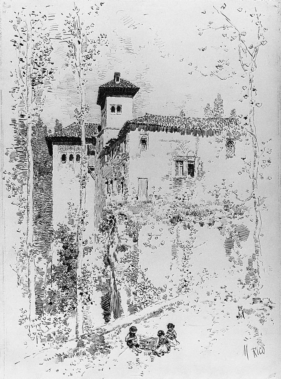 Förberedande ritning för "Tower of the Ladies" av Martín Rico y Ortega