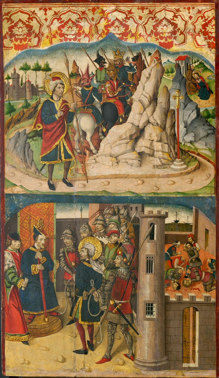 Saint Christopher möter Satan; Den helige Christopher inför kungen av Lykien av Martín de Soria