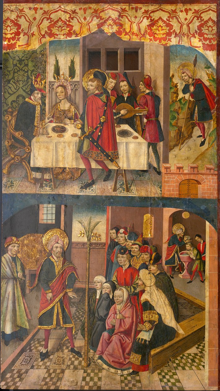Saint Christopher tar avsked av kungen som fruktade Satan, Saint Christopher och hans konvertiter... av Martín de Soria