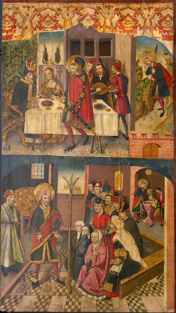 Saint Christopher tar avsked av kungen som fruktade Satan; Sankt Christopher och hans omvändare av Martín de Soria