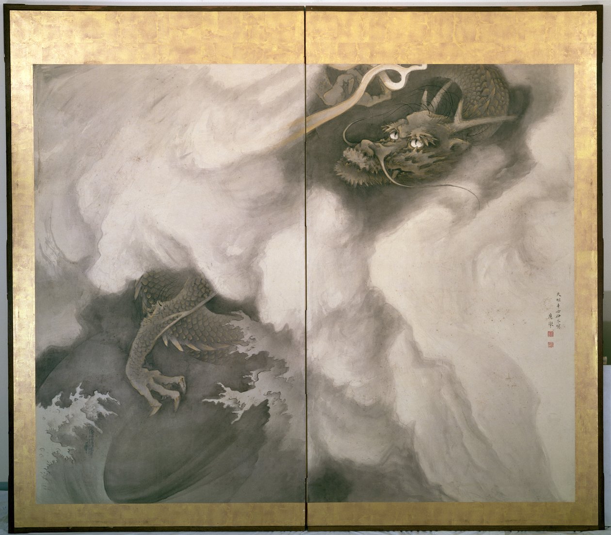 Dragon Screen, japanska, 1781 (bläck och färg på papper) av Maruyama Okyo
