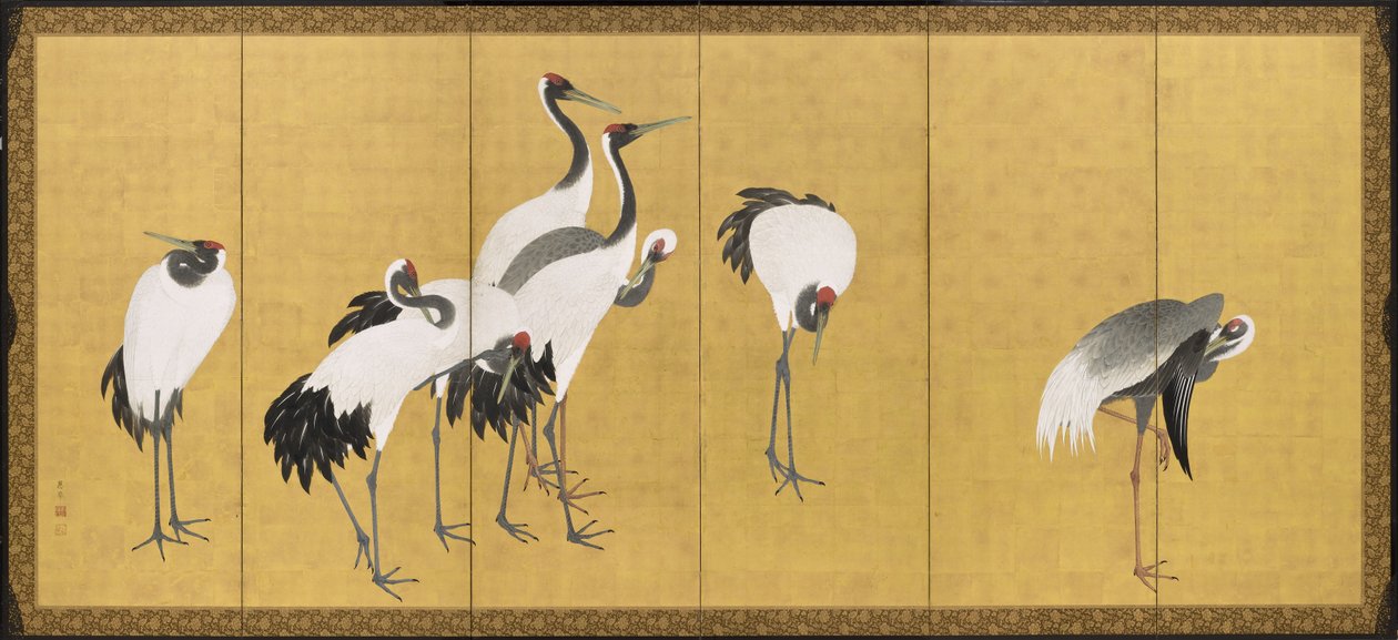 Tranor, Anei Period, 1772 (bläck, färg & bladguld på panel) av Maruyama Okyo