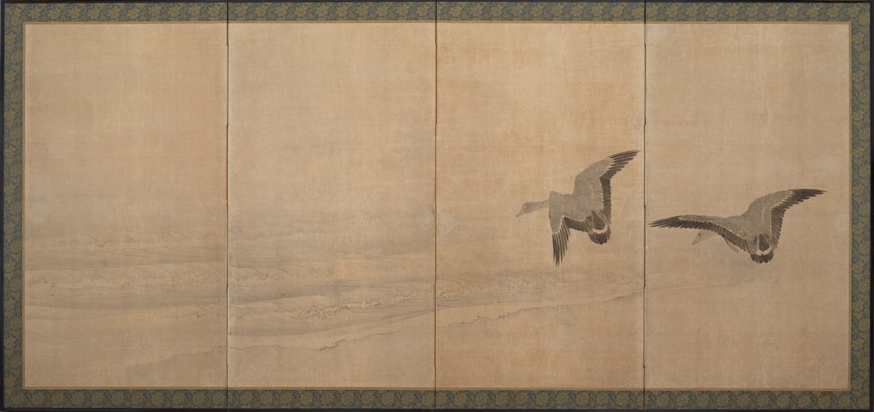 Gäss över en strand, Edo-perioden, 1700-talet. av Maruyama Okyo