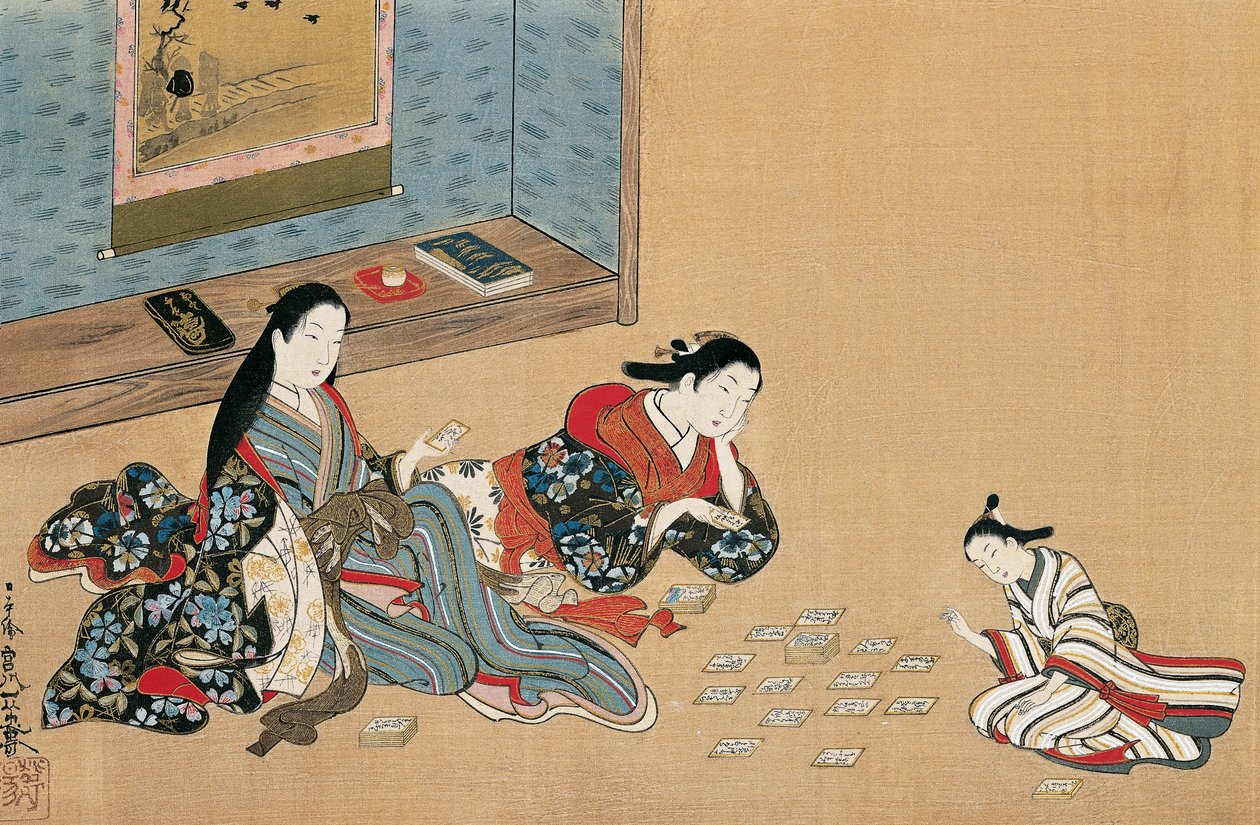 Kvinnor som spelar kort, av Maruyama Okyo (1733-1765), sidenmålning i ukiyo-e-stil, Japan av Maruyama Okyo