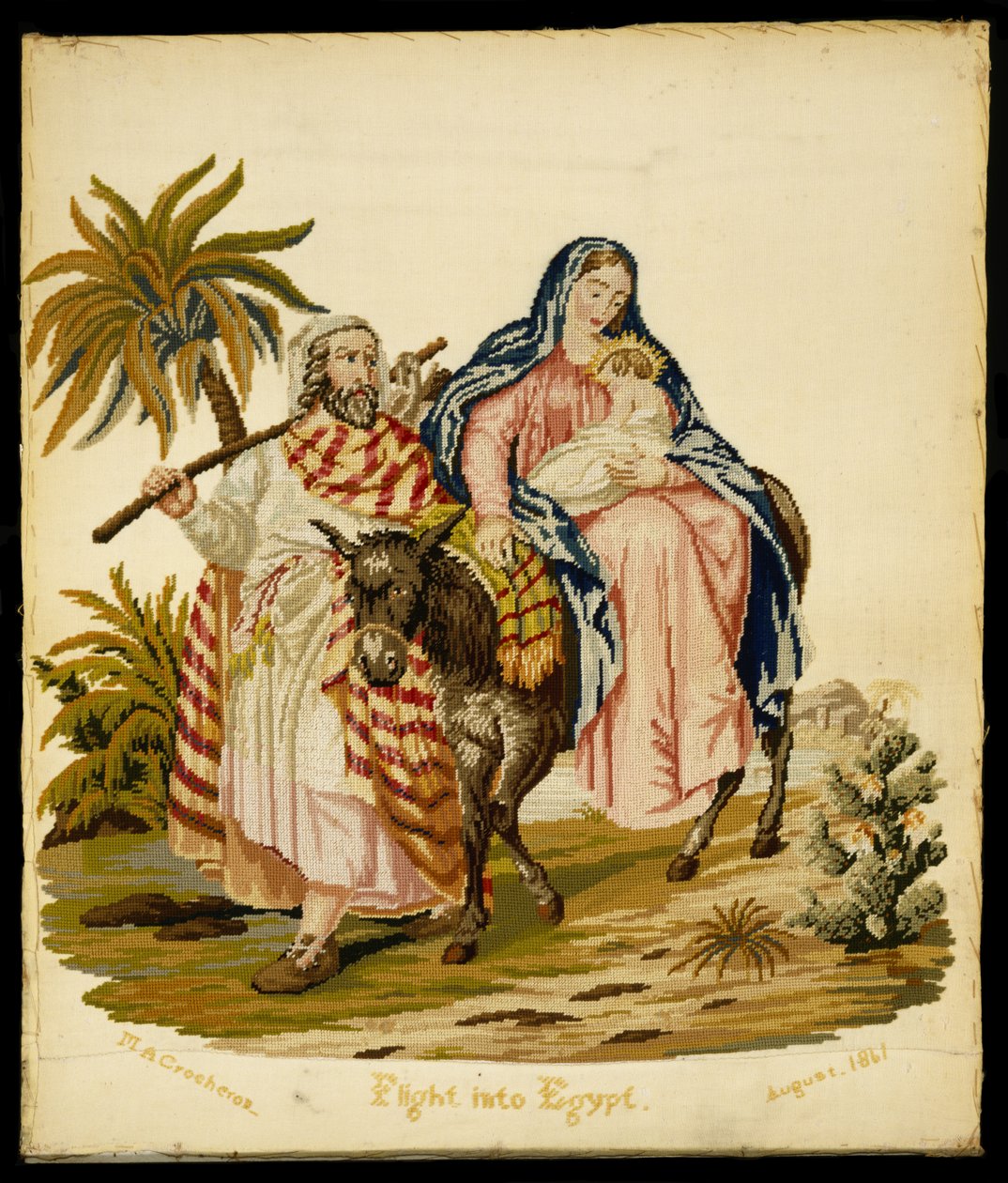 Flykten till Egypten, 1861 (linne och ull) av Mary Ann 1812 1888 Crocheron