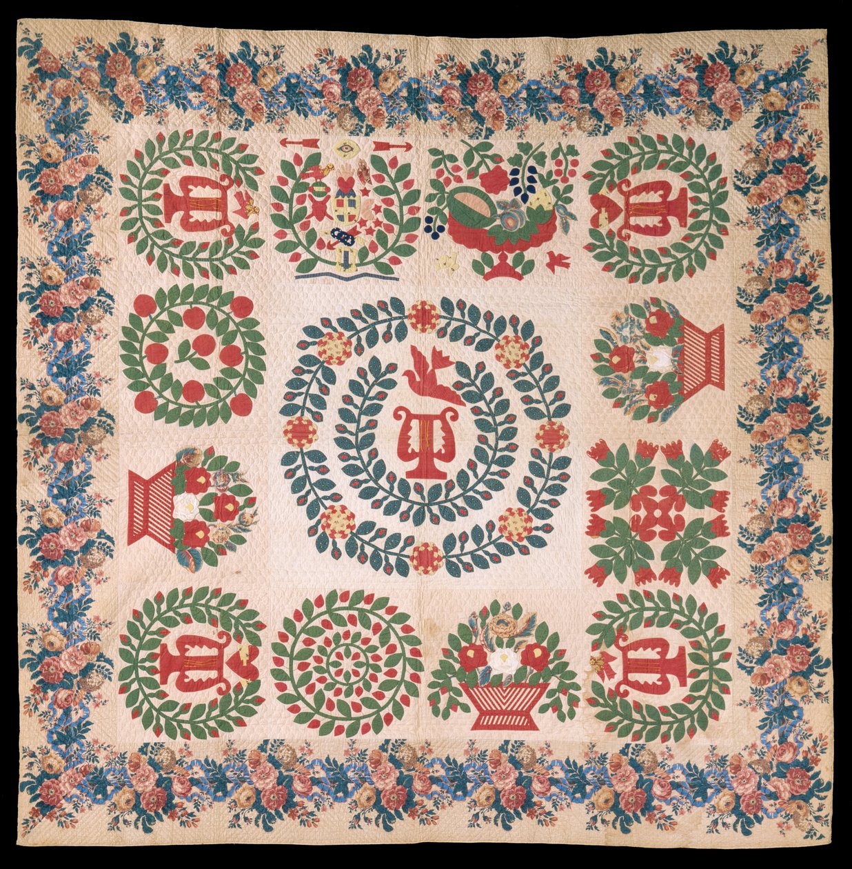 Odd Fellows Applique Album täcke, ca 1850 (bomull och siden) av Mary Ann McCue