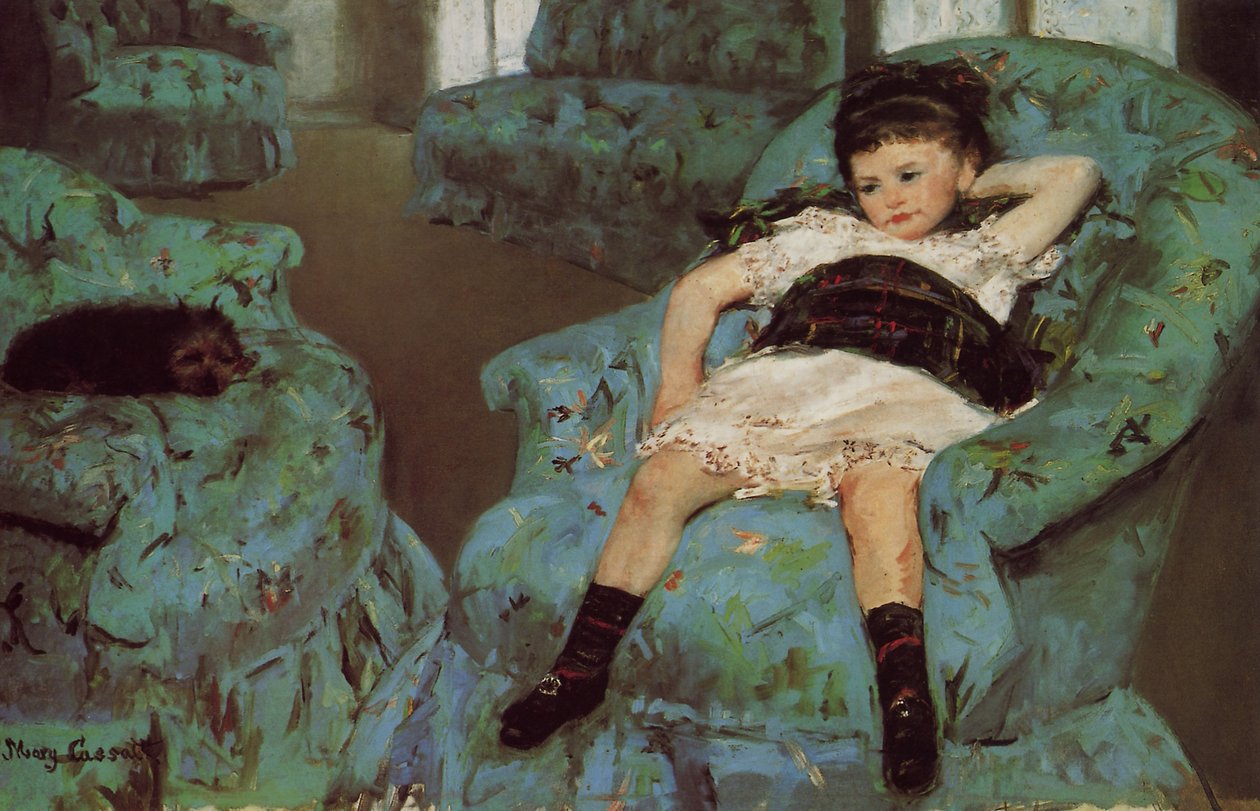 Little Girl in a blue armchair av Mary Cassatt