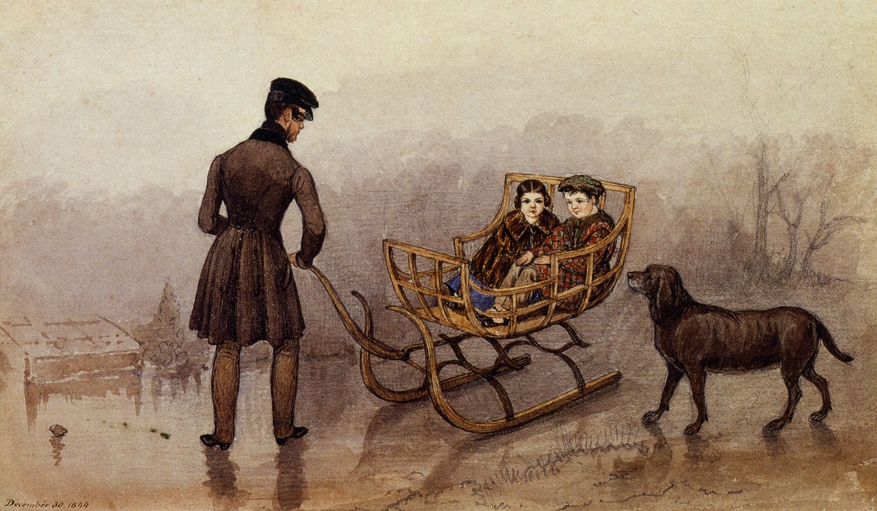 Anthony, Frank och Caroline åker pulka på isen av Mary Ellen Best