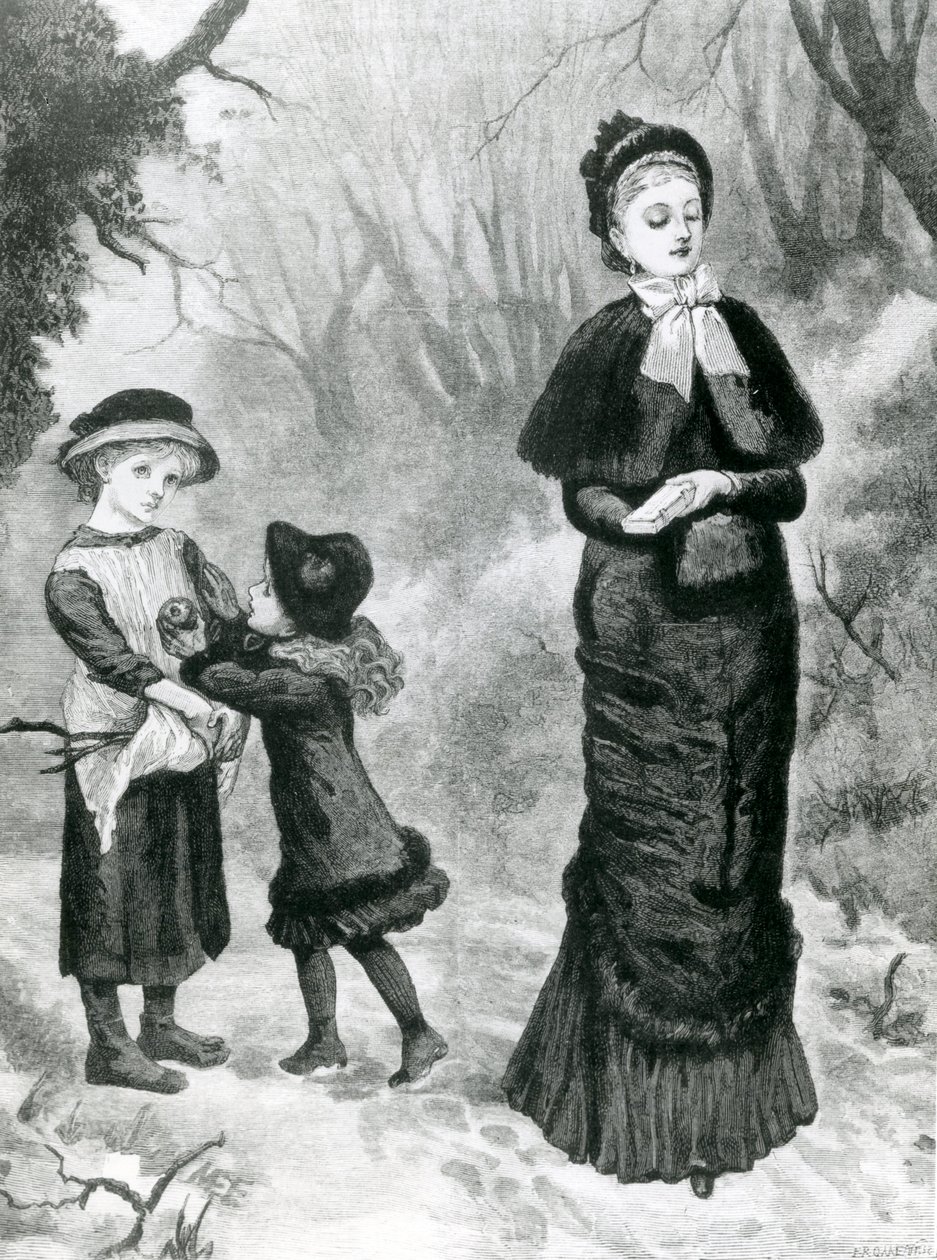 En barmhärtig samarit, illustration från "grafiken" 1880 (litografi) av Mary Ellen Edwards