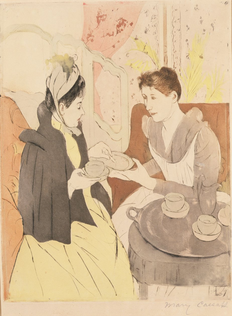 Afternoon Tea Party, 1891 (torrnål och akvatint på vävt papper) av Mary Cassatt
