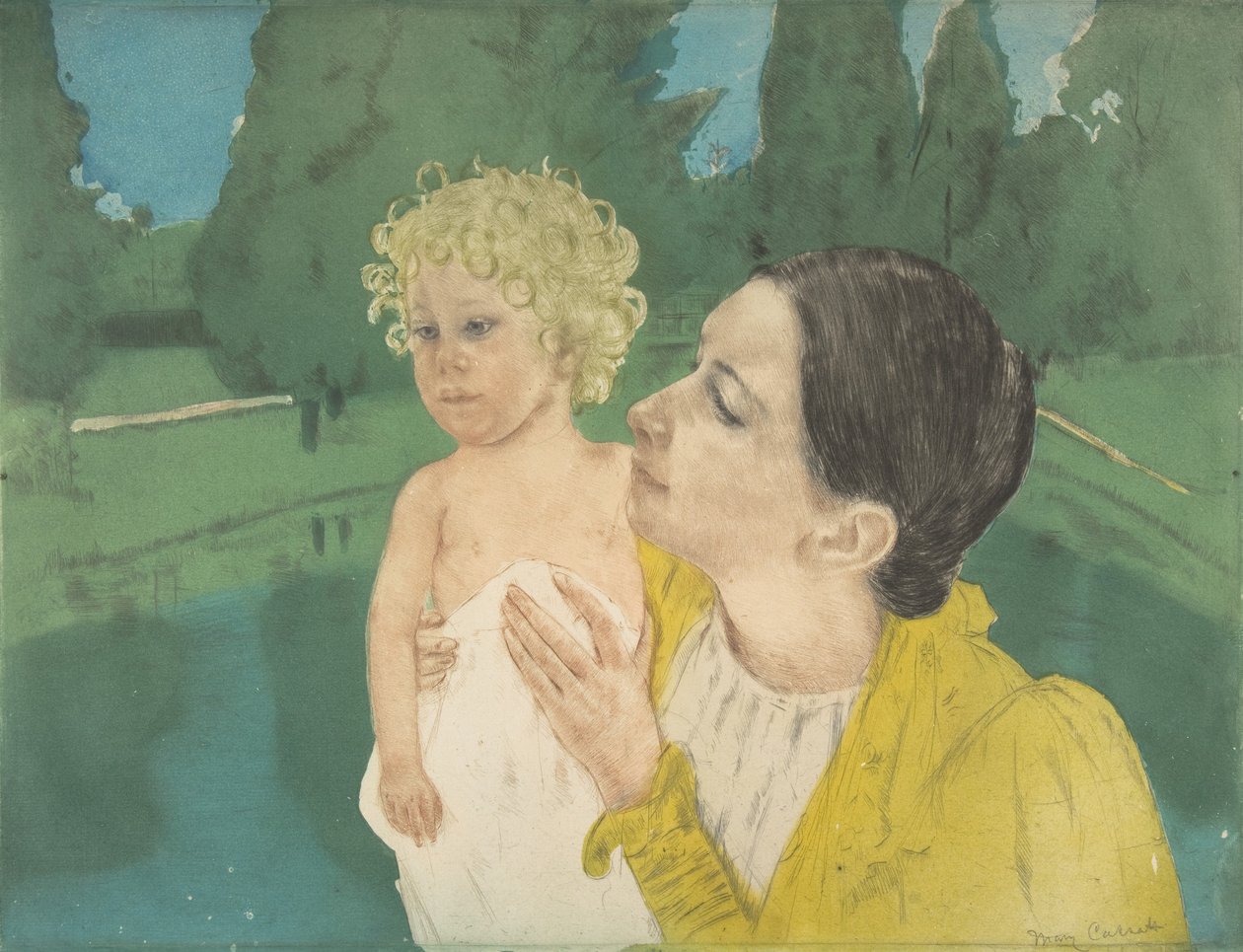 By the Pond, ca 1896 (torrnåls- och akvatinttryck) av Mary Cassatt