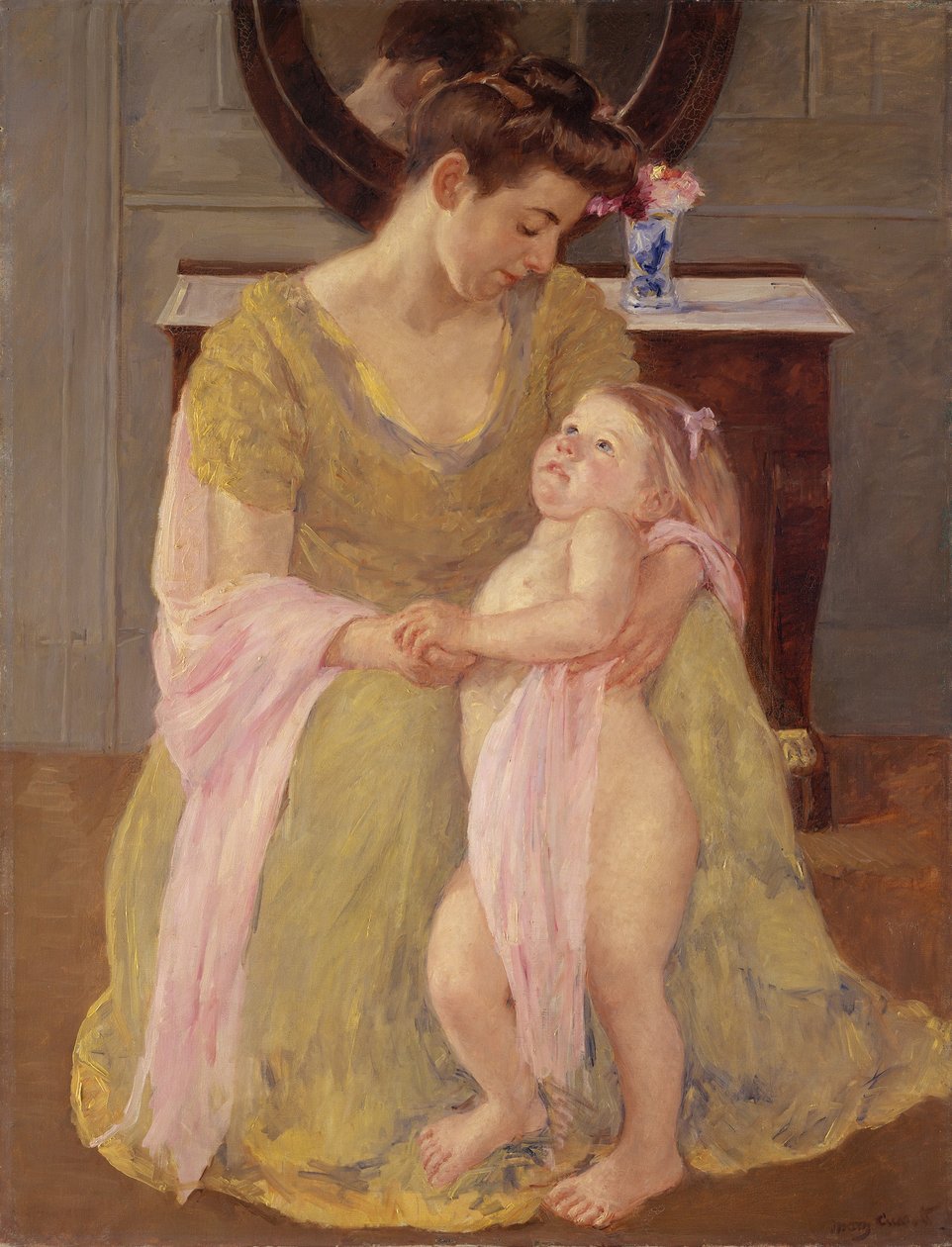 Mor och barn med en roshalsduk, ca 1908 av Mary Cassatt