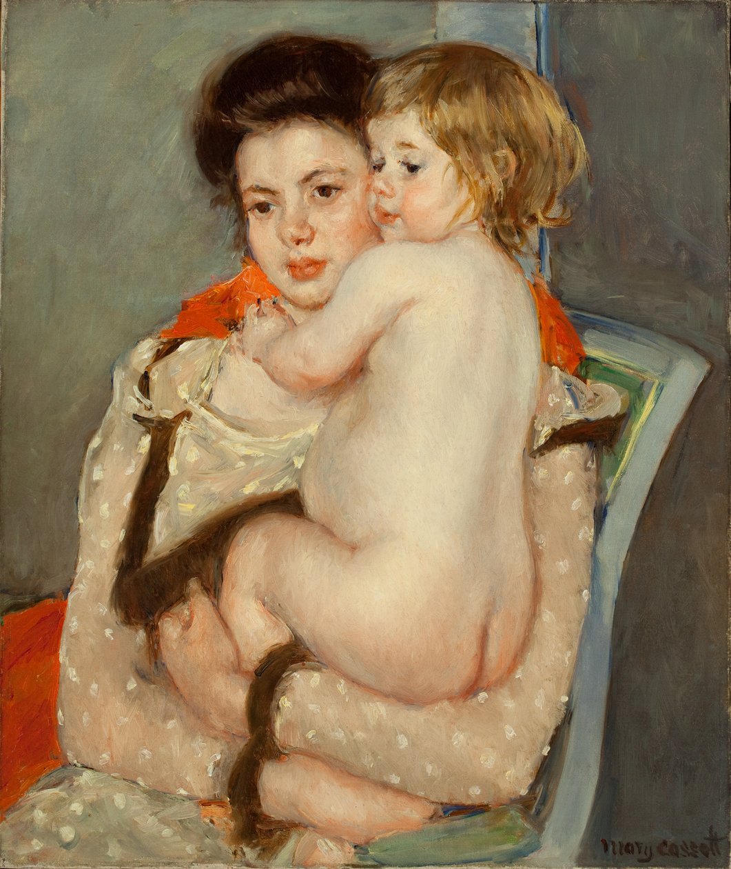 Reine Lefebvre håller en naken baby, 1902 av Mary Cassatt