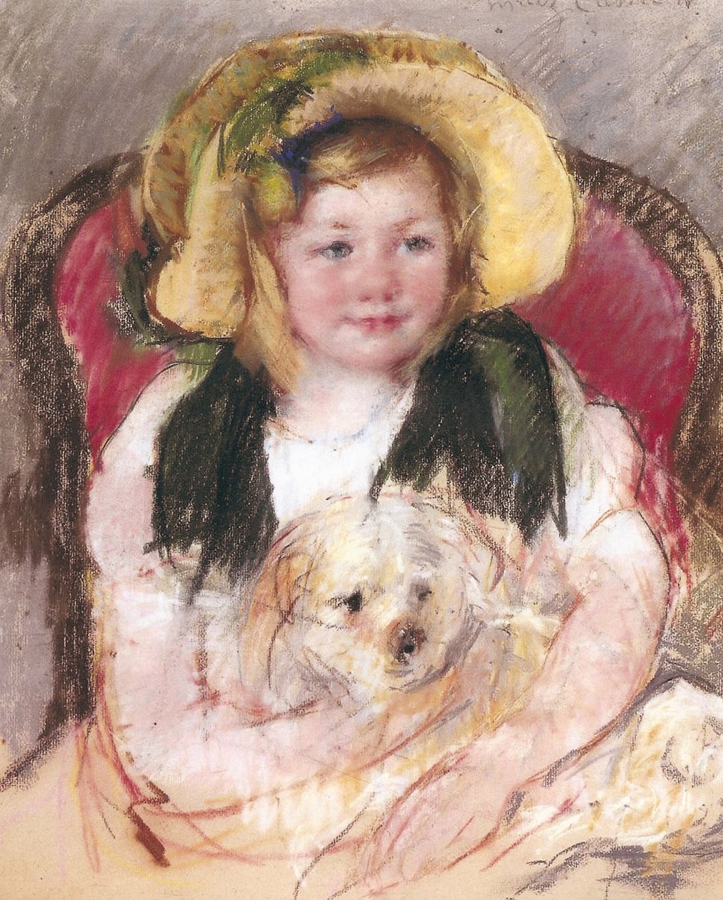 Sara med sin hund i en fåtölj, 1901 av Mary Cassatt