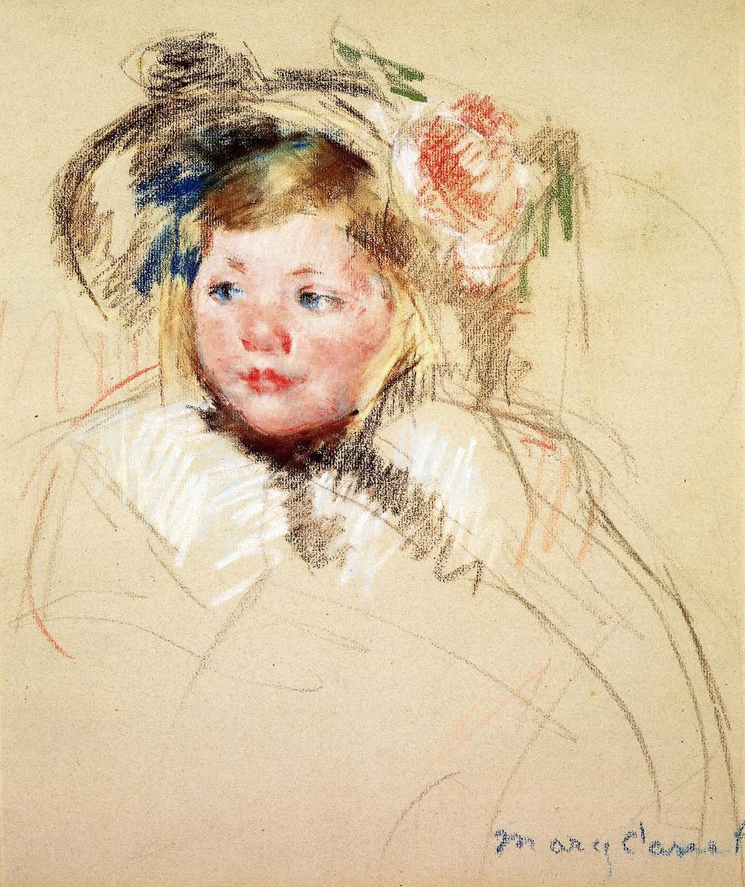 Sarah Looking Left, 1901 (pastellfärgad på papper) av Mary Cassatt