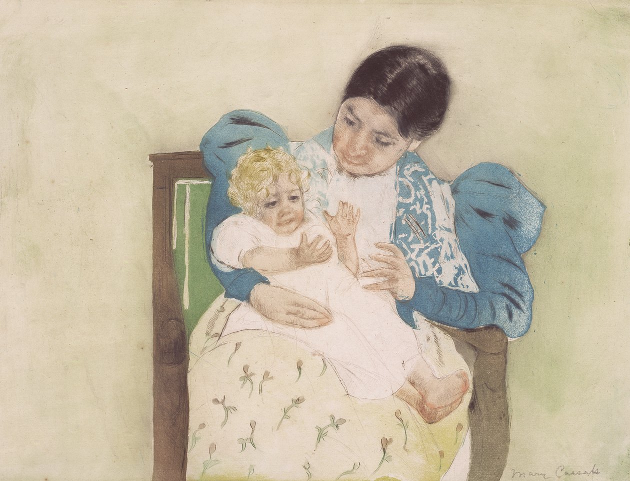 The Barefooted Child, ca 1896 (torrnål och akvatint i färger) av Mary Cassatt