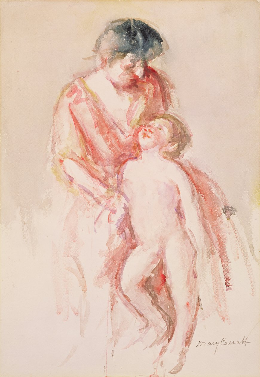 Kvinna med en naken pojke vid sin sida (wc på papper) av Mary Cassatt