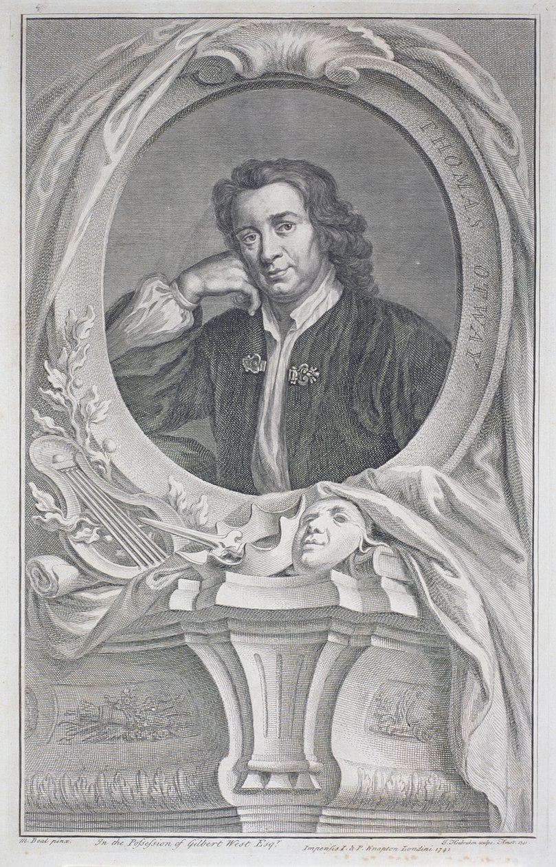 Porträtt av Thomas Otway (1652-85) graverad av Jacobus Houbraken (1698-1780) (gravyr) av Mary (after) Beal