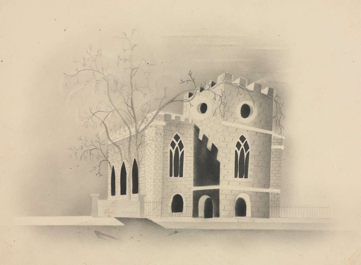 En gotisk kyrka vid månsken, 1840. av Mary Altha Nims