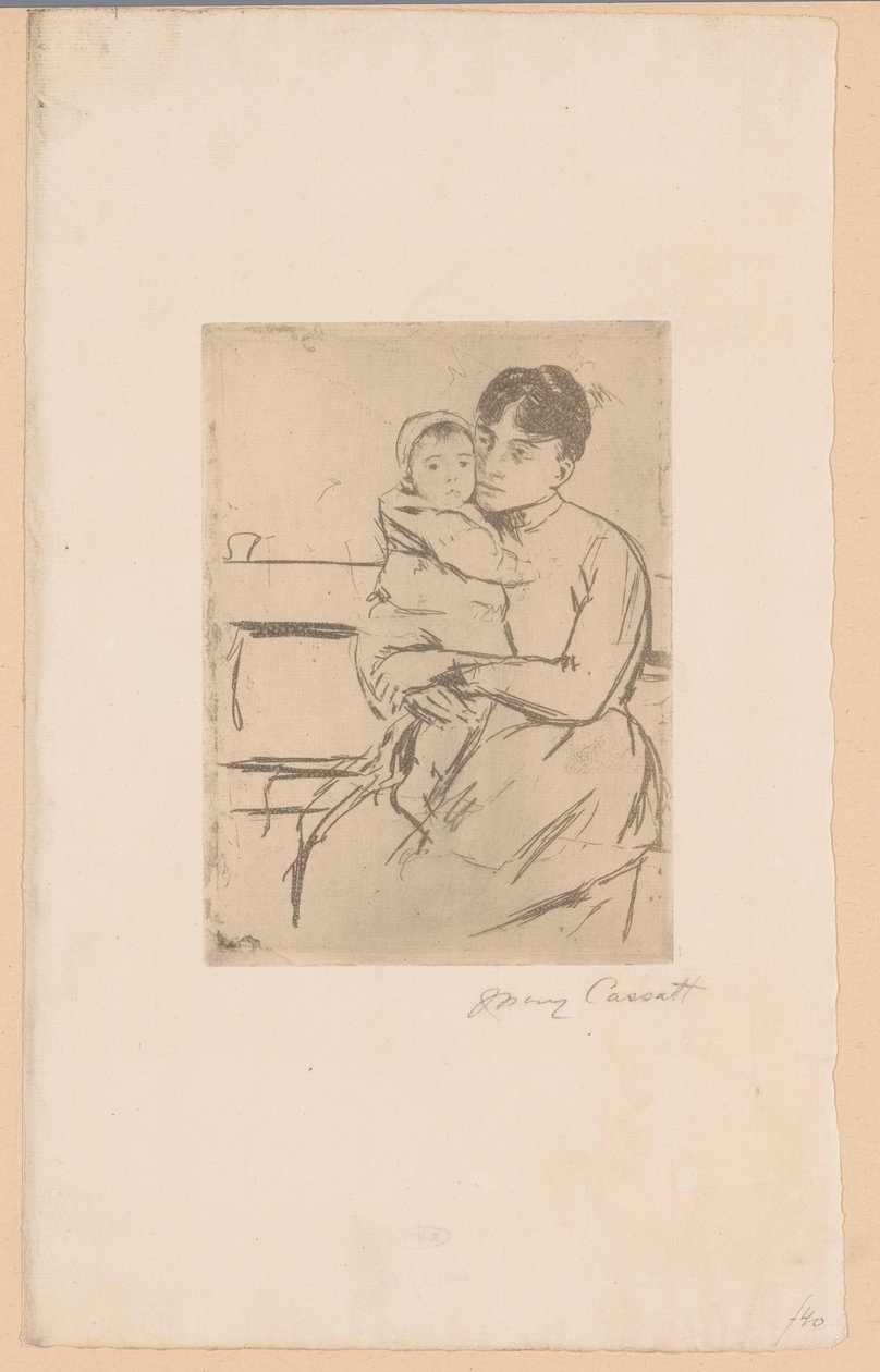 På banken Mamma och barn På bänken (titel på objekt) av Mary Cassatt (signed by artist)