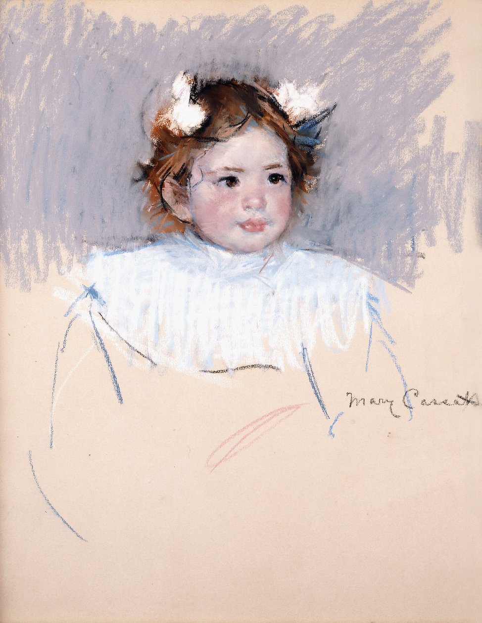 Ellen med rosetter i håret, Looking Right, 1899 av Mary Cassatt