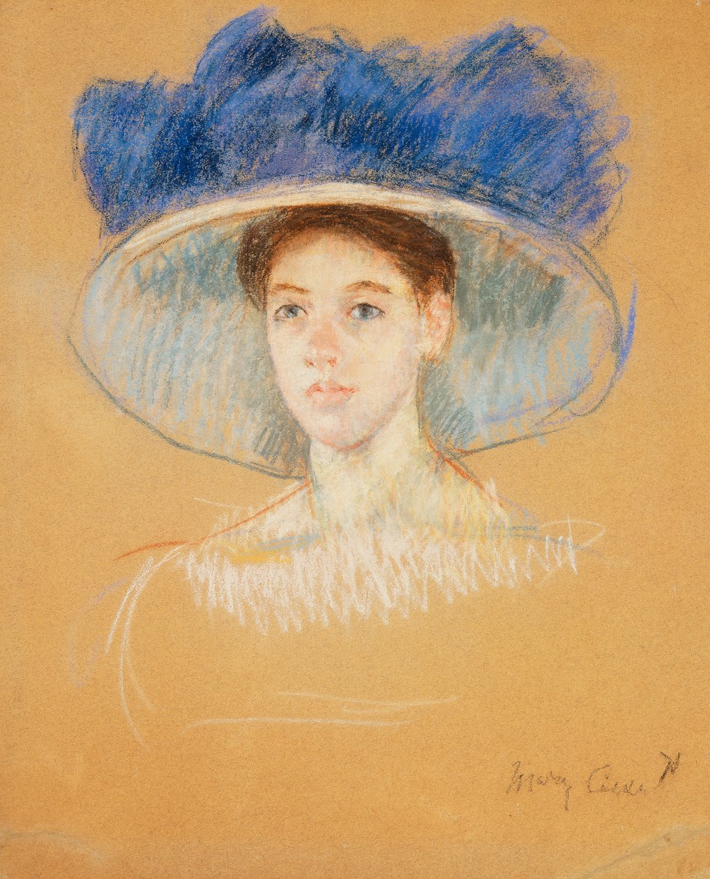 Huvud av en kvinna med en stor hatt, ca 1909 av Mary Cassatt