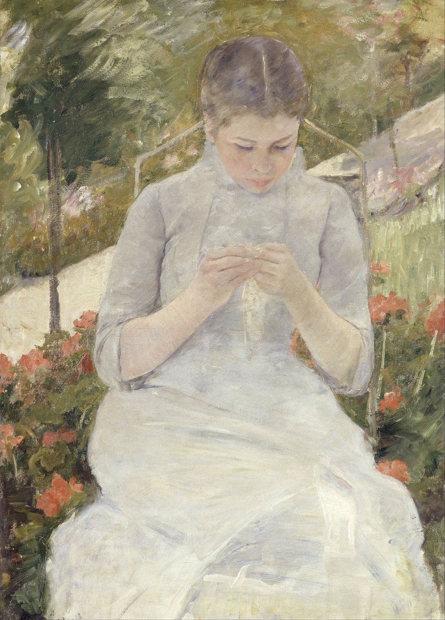 Ung flicka i trädgården av Mary Cassatt