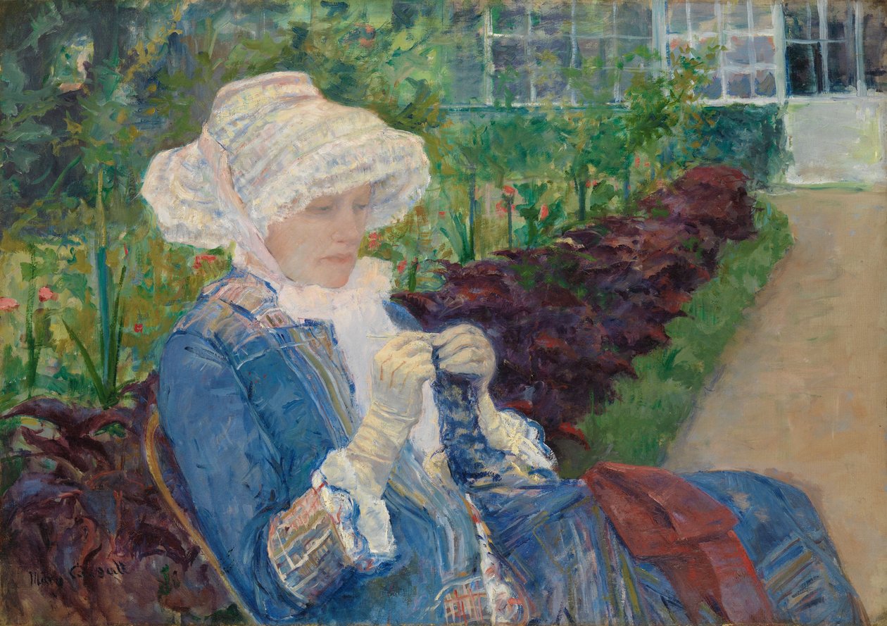 Lydia virkar i trädgården på Marly, 1880 av Mary Cassatt