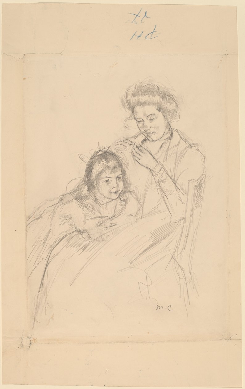 Margot lutad mot Reines knä, ca. 1902. av Mary Cassatt