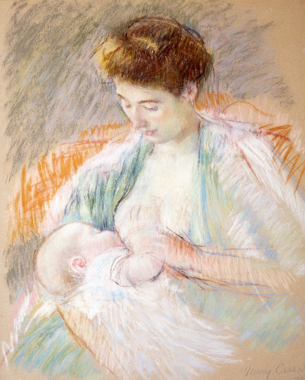 Moder ros som ammar sitt barn, ca 1900 (pastell på papper) av Mary Cassatt