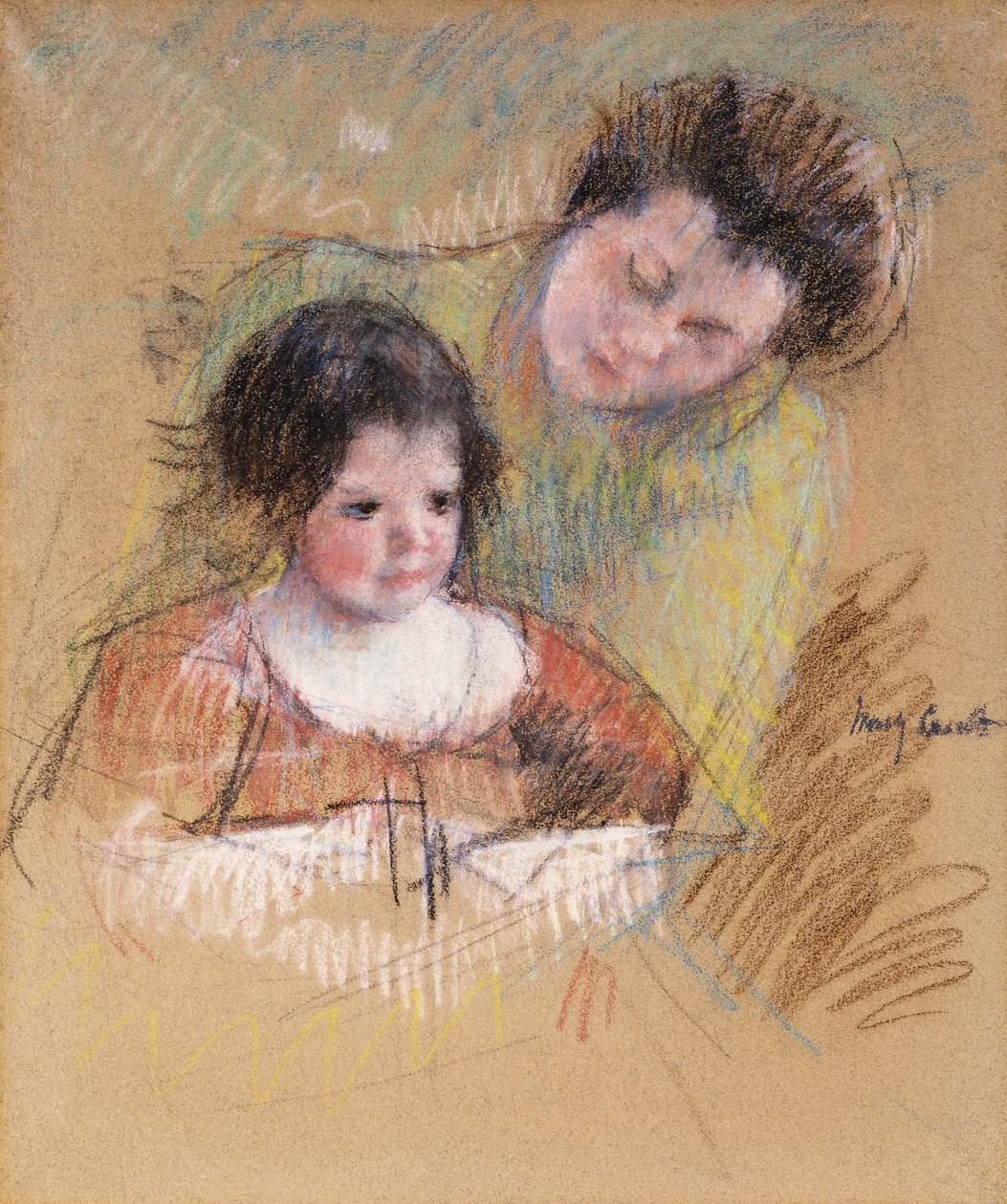 Reine lutar sig över Margots axel, av Mary Cassatt